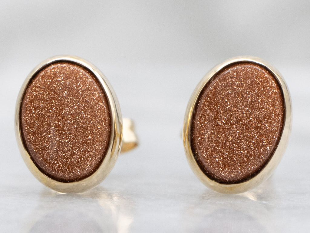 Bezel-Set Goldstone Yellow Gold Stud Earrings