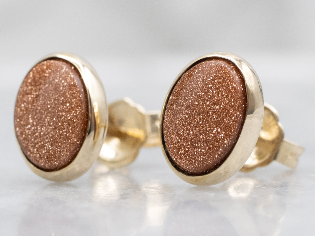 Bezel-Set Goldstone Yellow Gold Stud Earrings