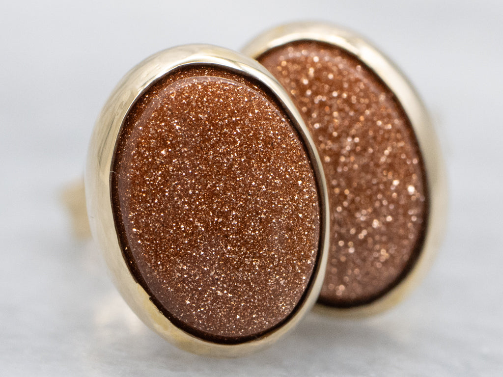 Bezel-Set Goldstone Yellow Gold Stud Earrings