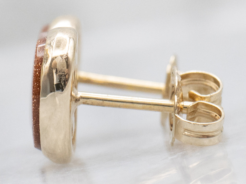 Bezel-Set Goldstone Yellow Gold Stud Earrings