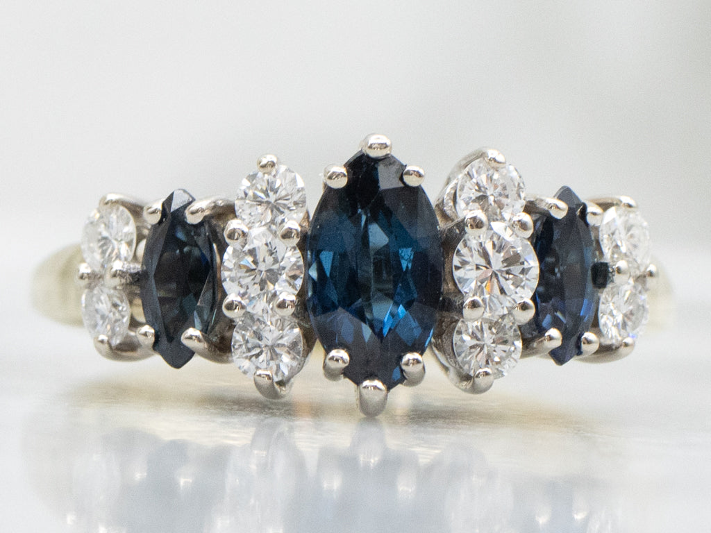 Marquise-Cut Sapphire and Diamond Gemstone Ring