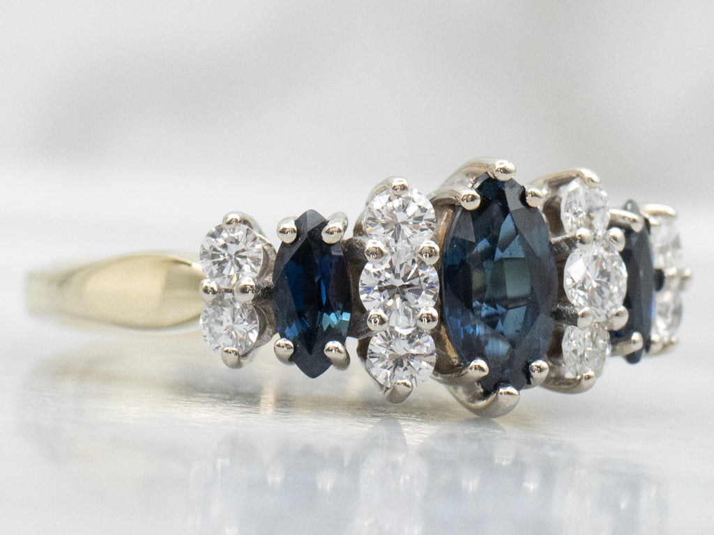 Marquise-Cut Sapphire and Diamond Gemstone Ring