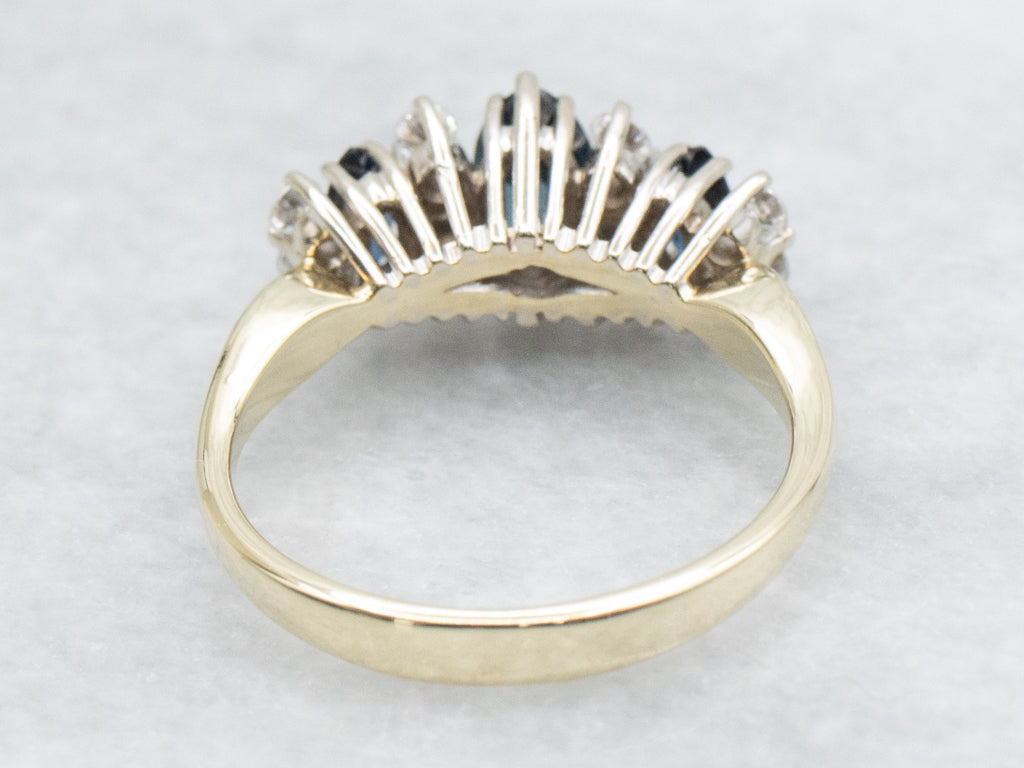 Marquise-Cut Sapphire and Diamond Gemstone Ring