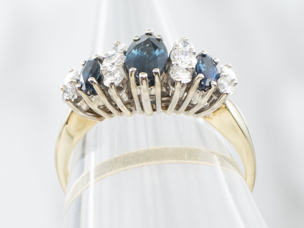Marquise-Cut Sapphire and Diamond Gemstone Ring