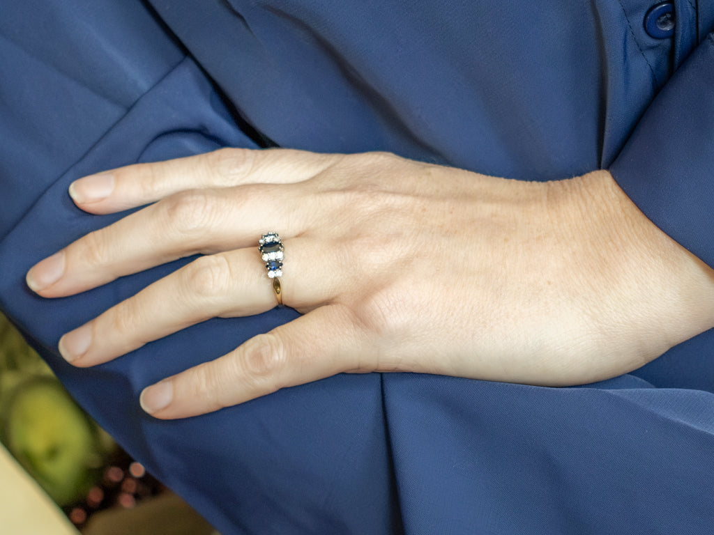 Marquise-Cut Sapphire and Diamond Gemstone Ring