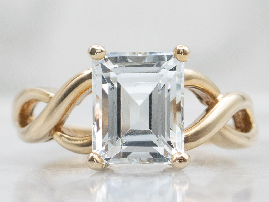 Emerald-Cut Aquamarine Gold Solitaire Ring