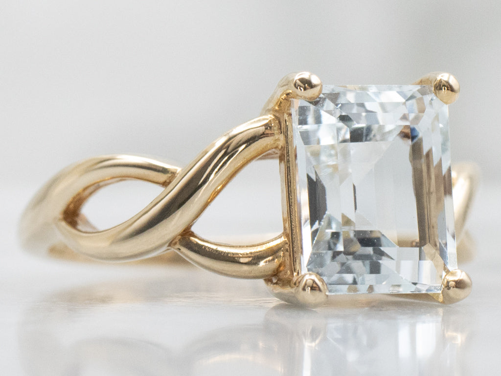 Emerald-Cut Aquamarine Gold Solitaire Ring