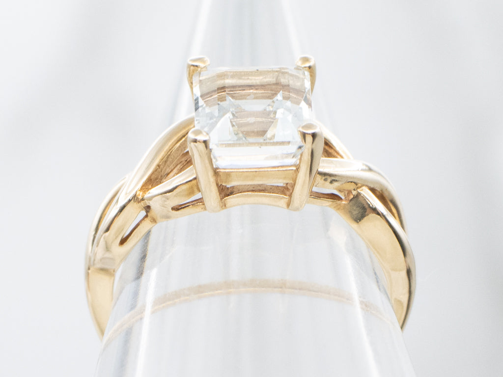 Emerald-Cut Aquamarine Gold Solitaire Ring