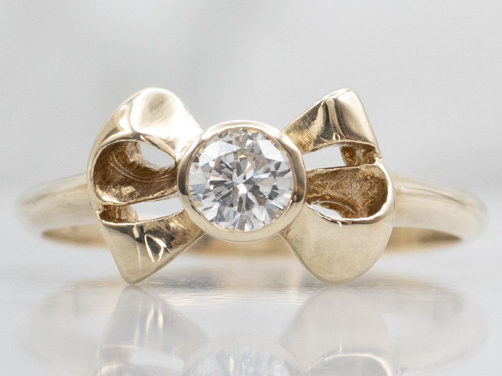 Vintage Gold Bezel-Set Diamond Bow Ring