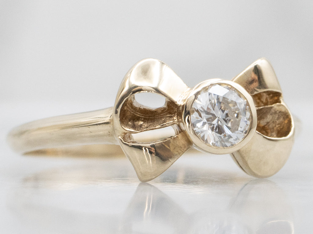 Vintage Gold Bezel-Set Diamond Bow Ring