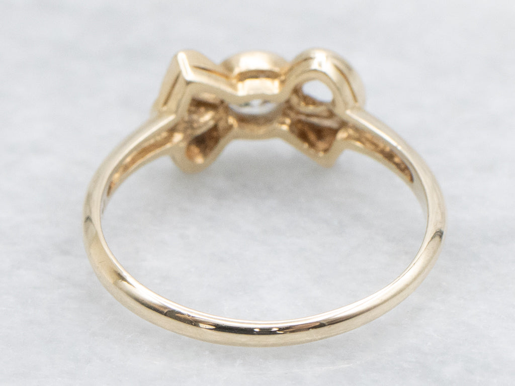 Vintage Gold Bezel-Set Diamond Bow Ring