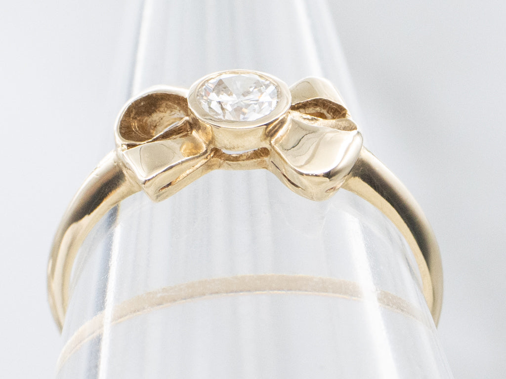 Vintage Gold Bezel-Set Diamond Bow Ring