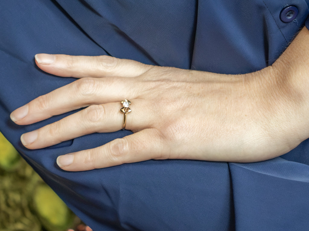 Vintage Gold Bezel-Set Diamond Bow Ring