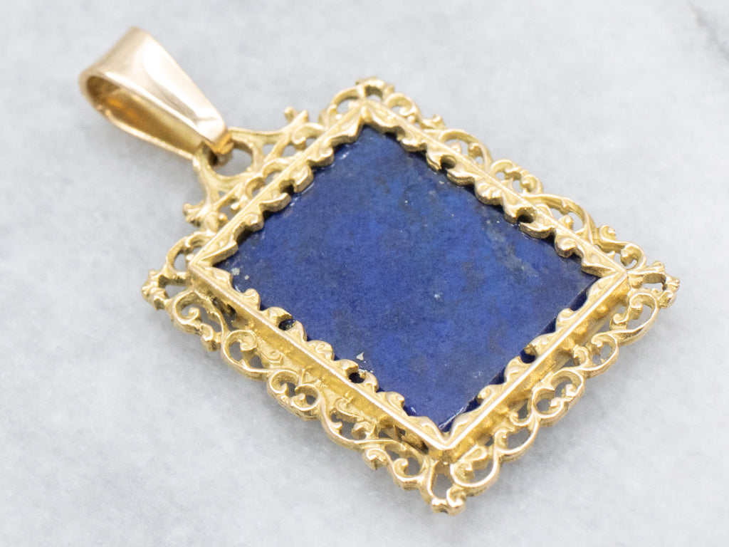 Lapis Cabochon Pendant in Ornate 18-Karat Gold Frame