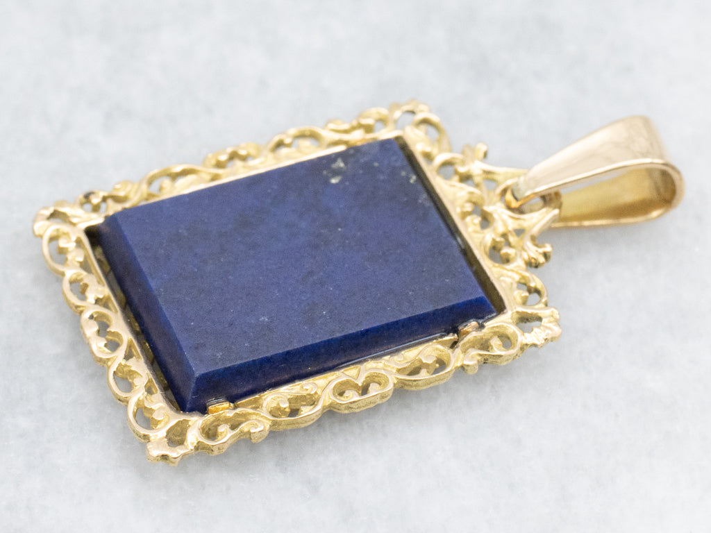 Lapis Cabochon Pendant in Ornate 18-Karat Gold Frame