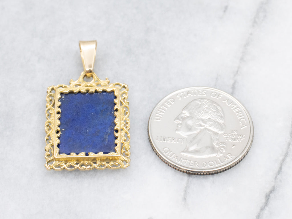 Lapis Cabochon Pendant in Ornate 18-Karat Gold Frame