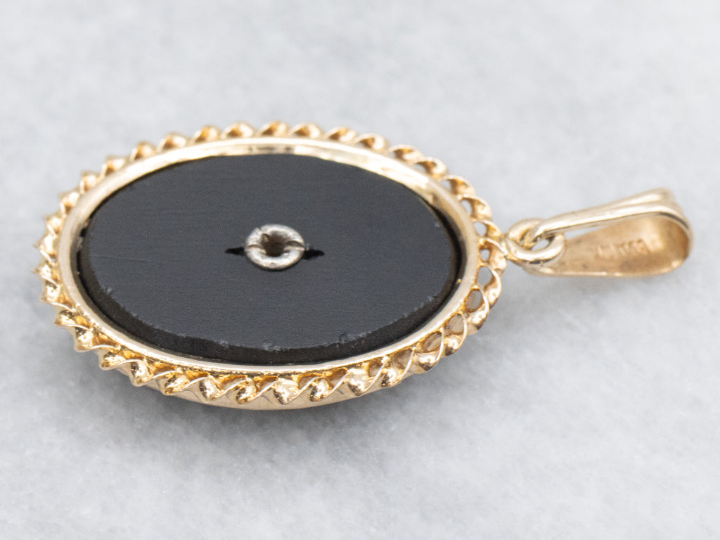 Mid-Century Black Onyx and Diamond Pendant