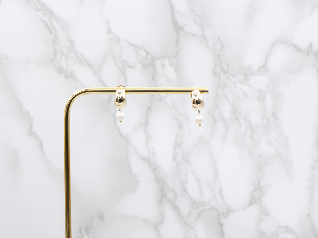 Yellow Gold Hoop Earrings with Swinging Saltwater Pearl Drops