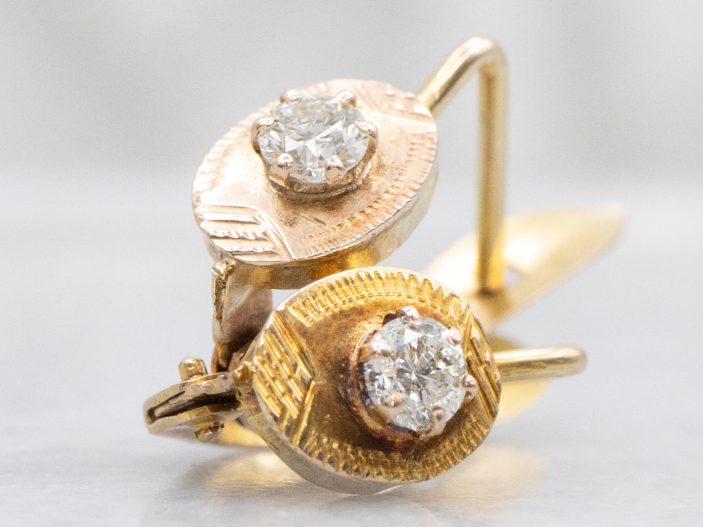 Textured Gold Diamond Drop Earrings