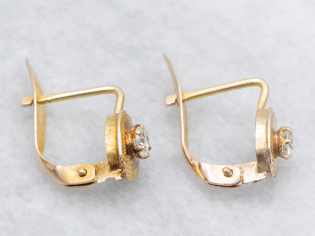Textured Gold Diamond Drop Earrings