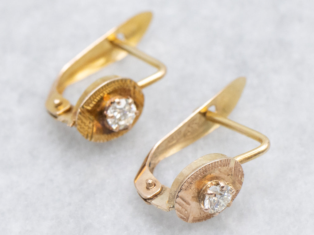 Textured Gold Diamond Drop Earrings