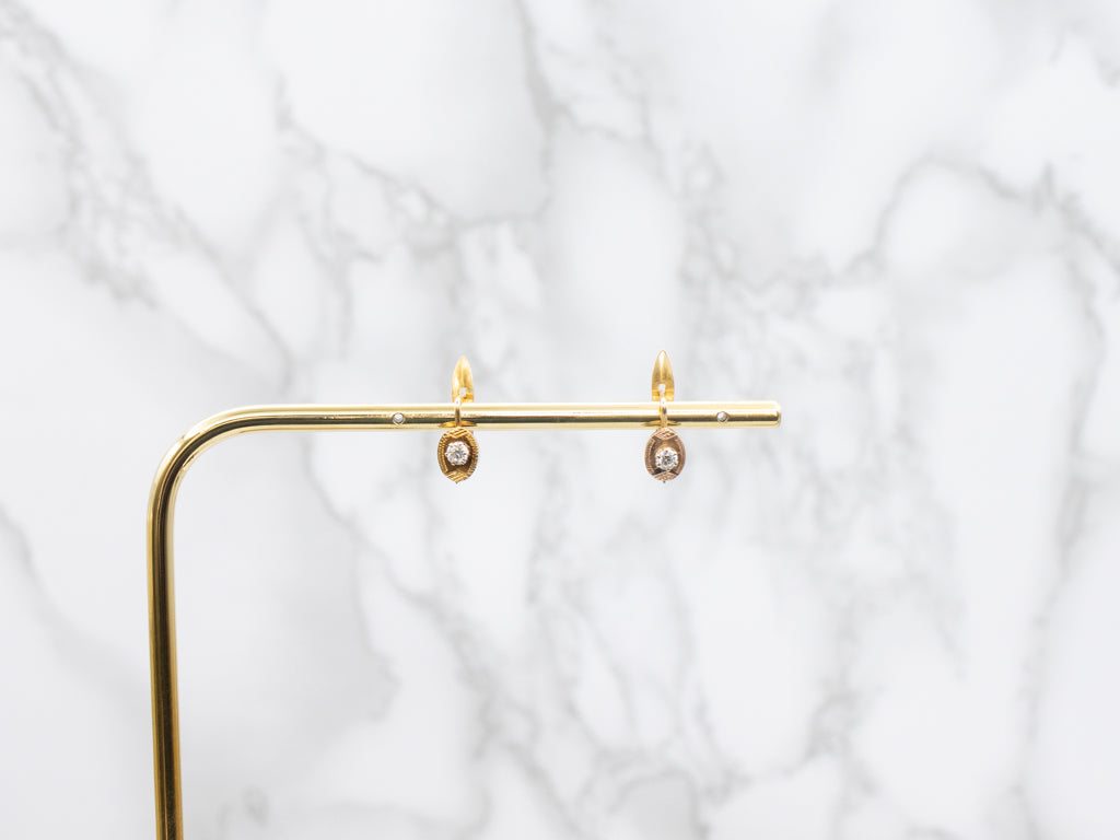 Textured Gold Diamond Drop Earrings