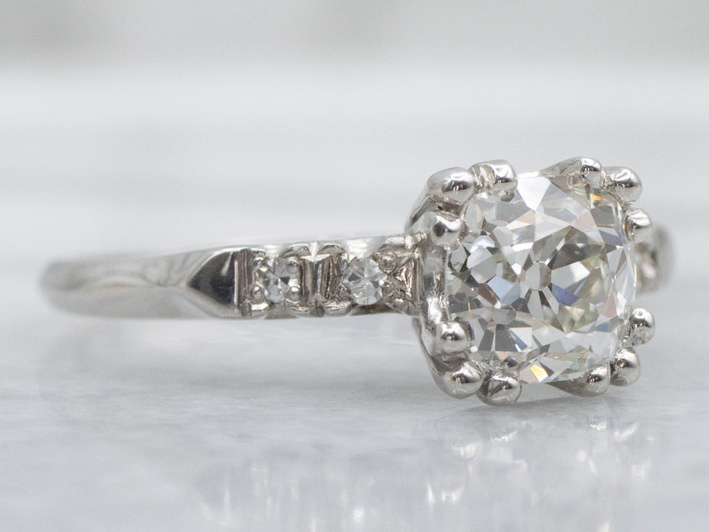 Old Mine Cut GIA Diamond and Platinum 1950s Engagement Ring