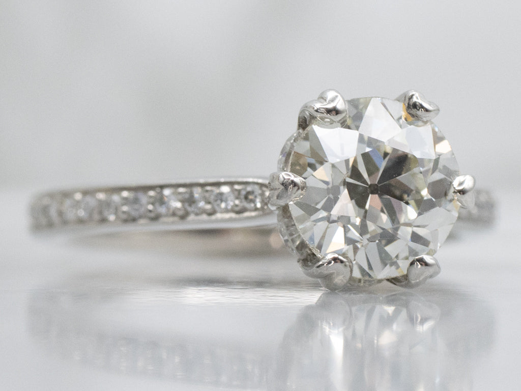 GIA-Certified Old European Cut Diamond and Platinum Engagement Ring