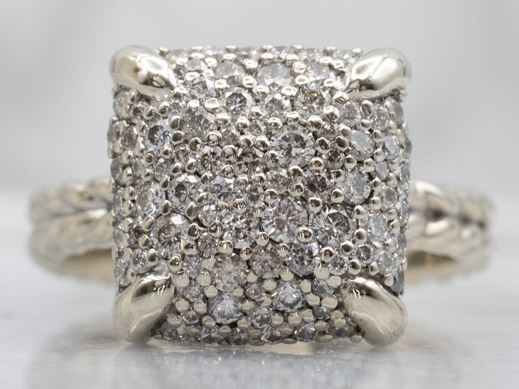 Square Pavé-Set Diamond Cluster Ring with Braided Band