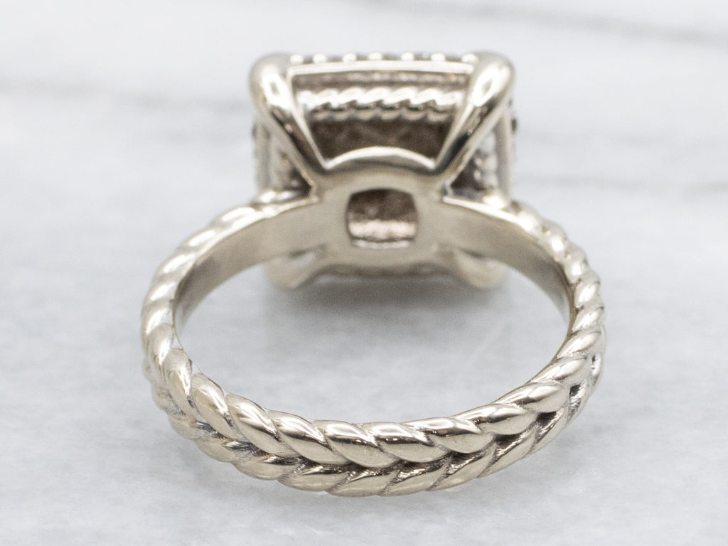 Square Pavé-Set Diamond Cluster Ring with Braided Band