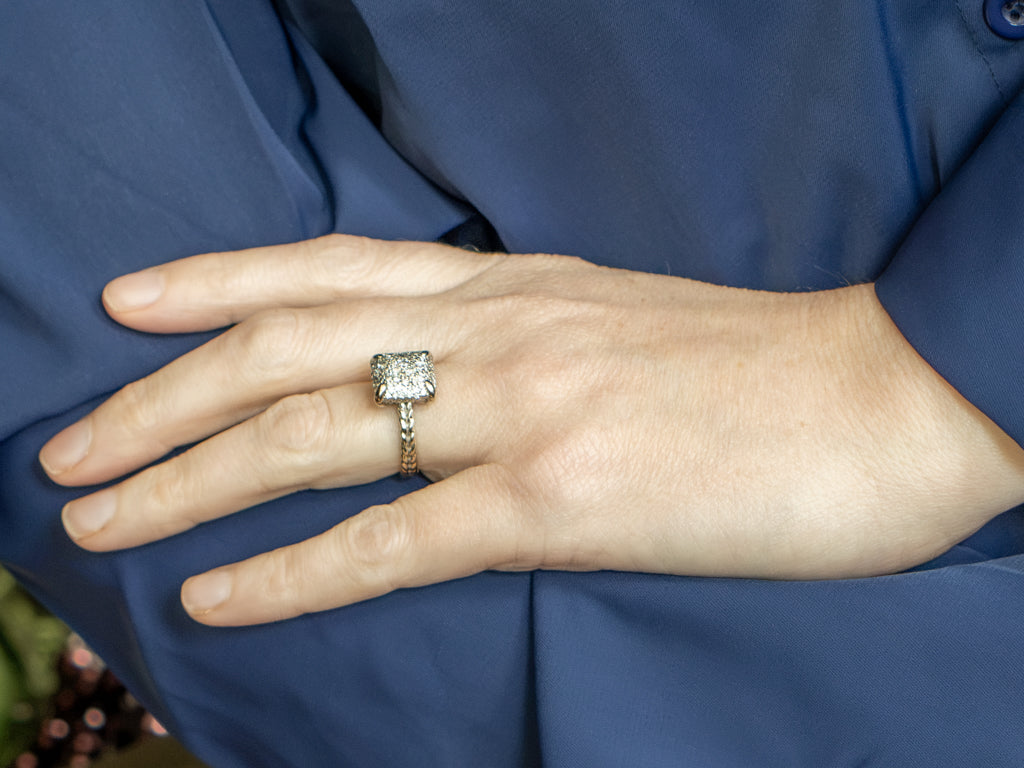 Square Pavé-Set Diamond Cluster Ring with Braided Band