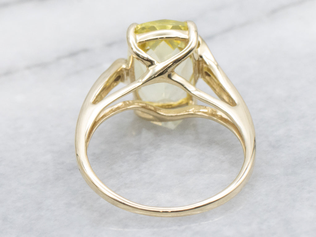 Faceted Lemon Quartz and Diamond Gold Bypass Ring