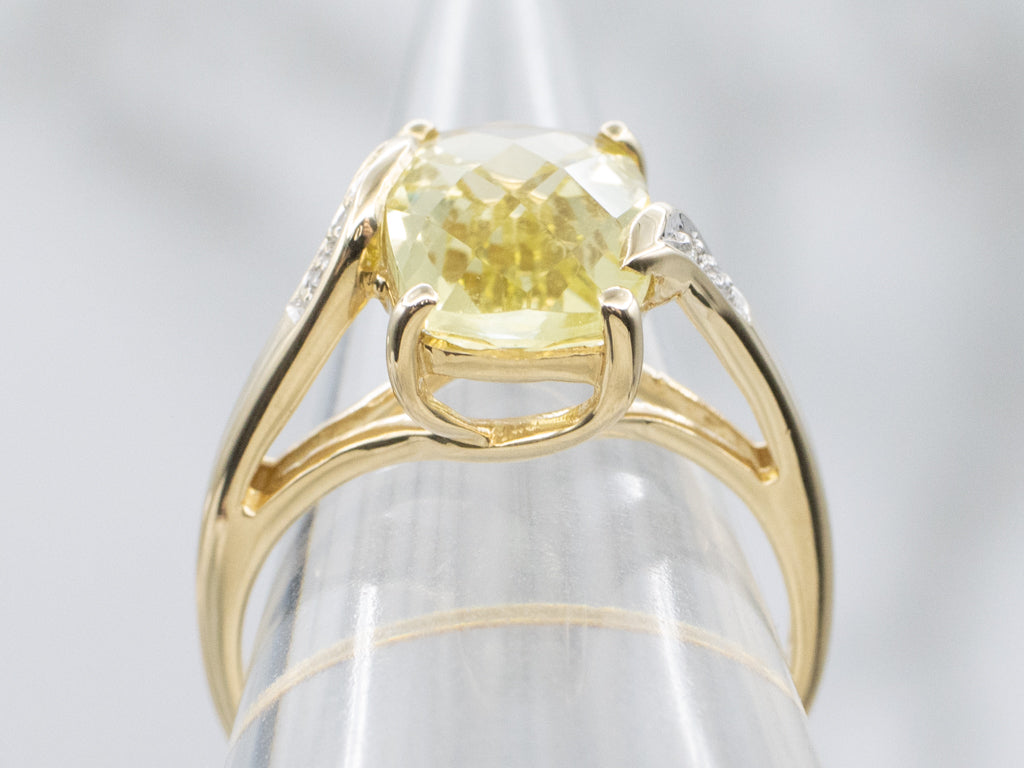 Faceted Lemon Quartz and Diamond Gold Bypass Ring