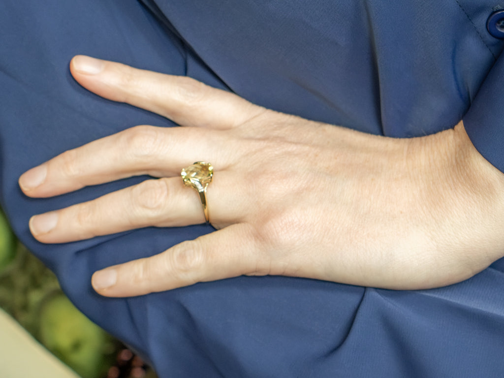 Faceted Lemon Quartz and Diamond Gold Bypass Ring