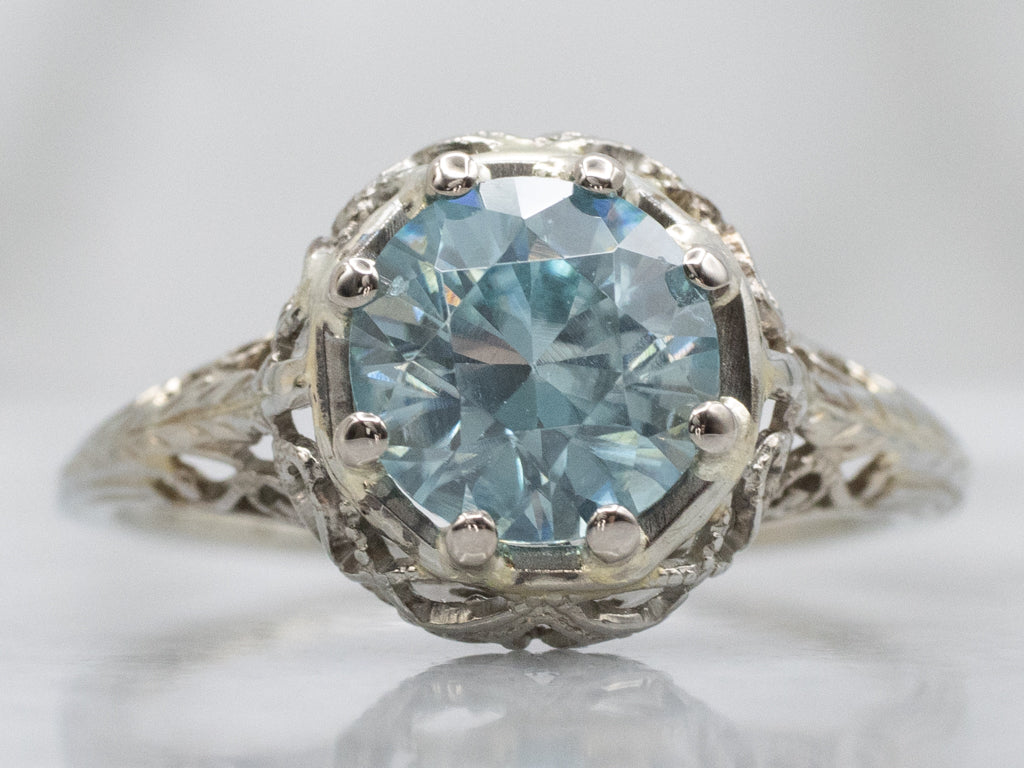 Art Deco Era White Gold and Zircon Solitaire Ring