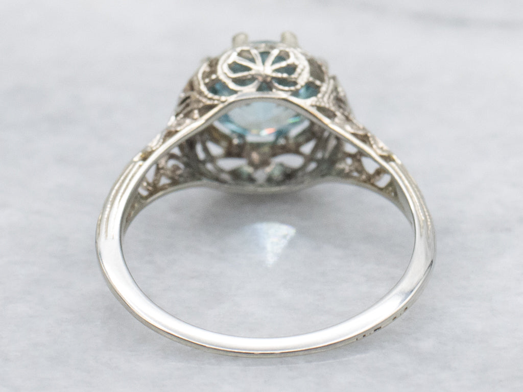 Art Deco Era White Gold and Zircon Solitaire Ring