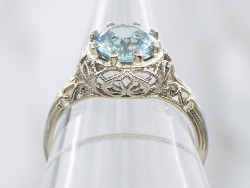 Art Deco Era White Gold and Zircon Solitaire Ring