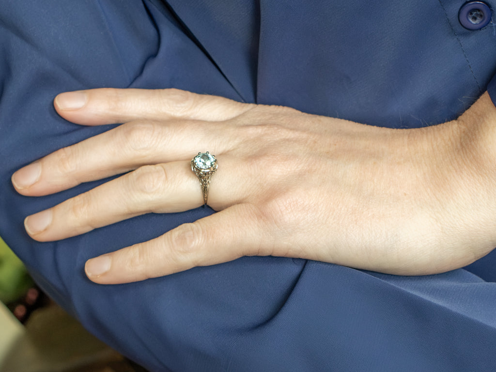 Art Deco Era White Gold and Zircon Solitaire Ring