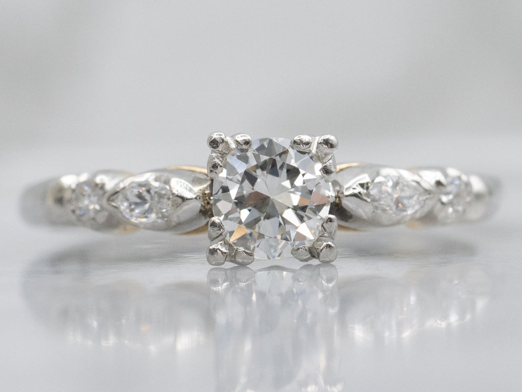 Vintage European Cut Diamond White Gold Engagement Ring