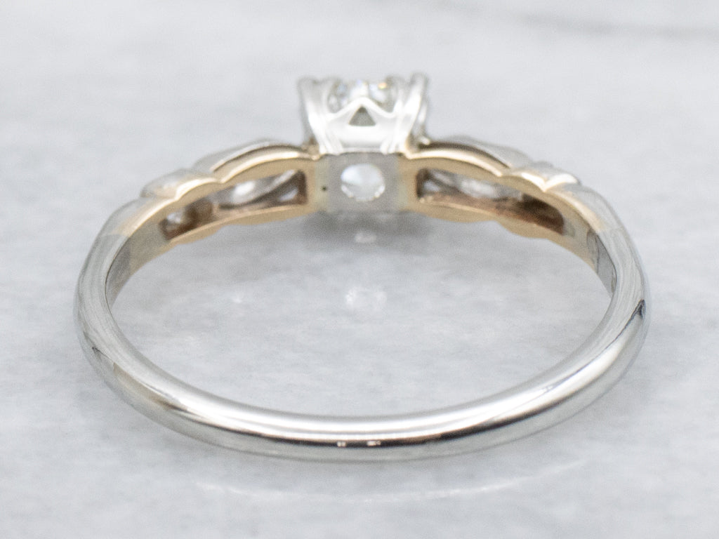 Vintage European Cut Diamond White Gold Engagement Ring