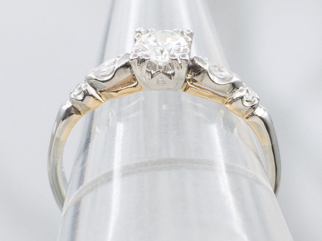 Vintage European Cut Diamond White Gold Engagement Ring