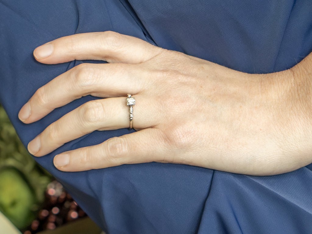 Vintage European Cut Diamond White Gold Engagement Ring