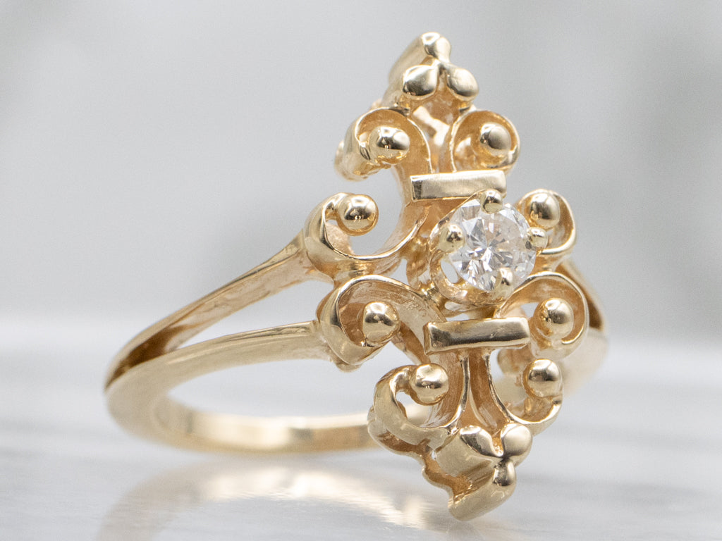 Scrolling Yellow Gold and Diamond Dinner Ring