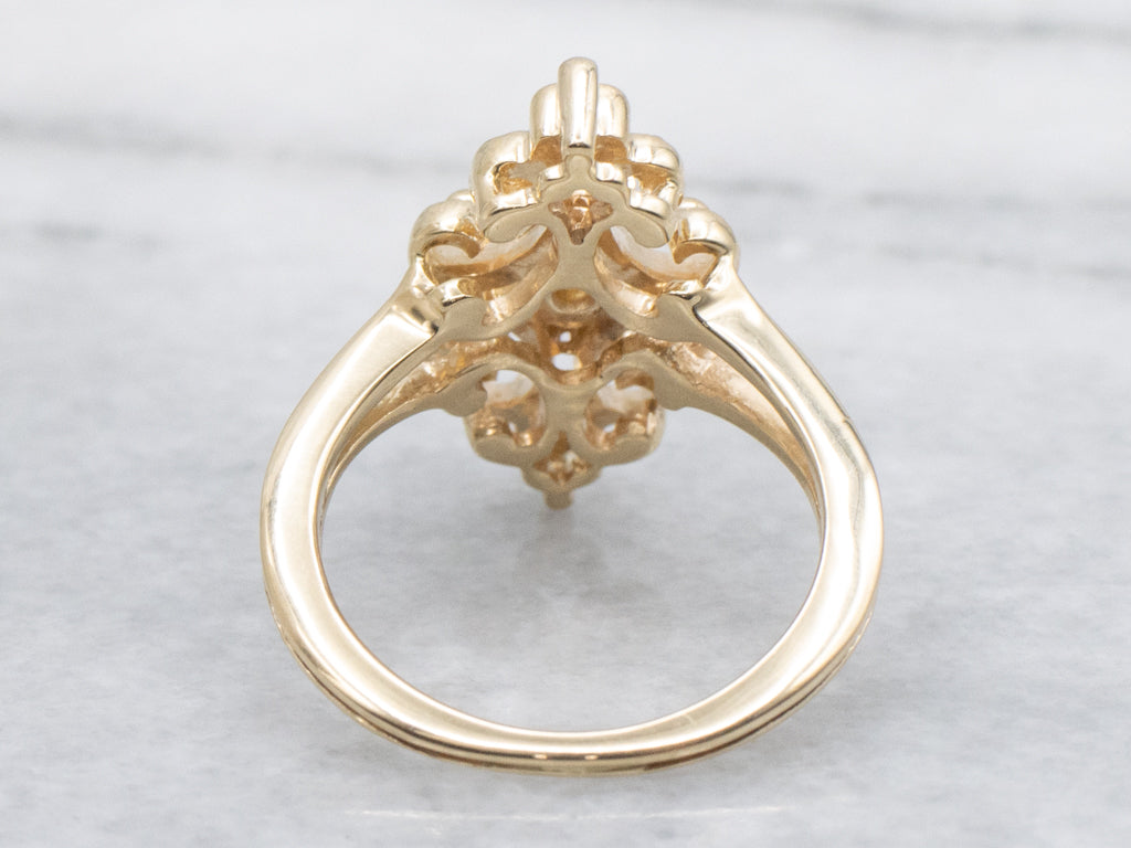 Scrolling Yellow Gold and Diamond Dinner Ring