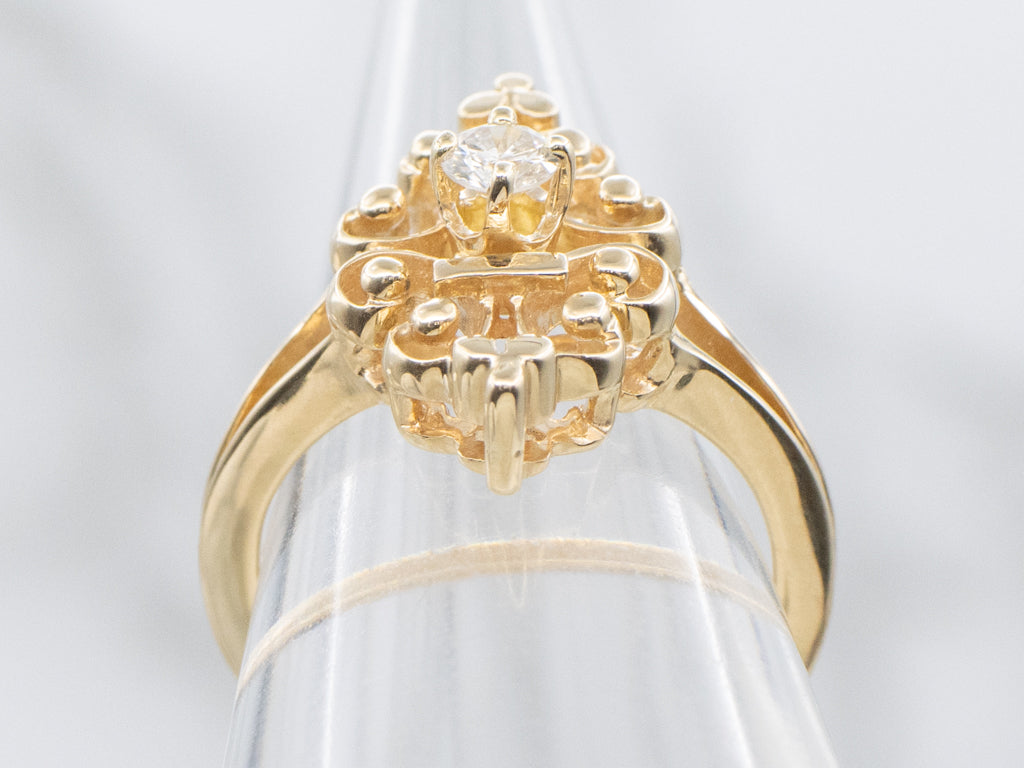 Scrolling Yellow Gold and Diamond Dinner Ring