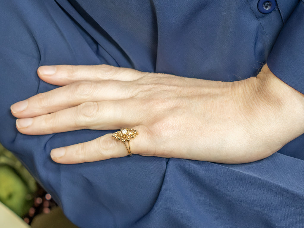 Scrolling Yellow Gold and Diamond Dinner Ring