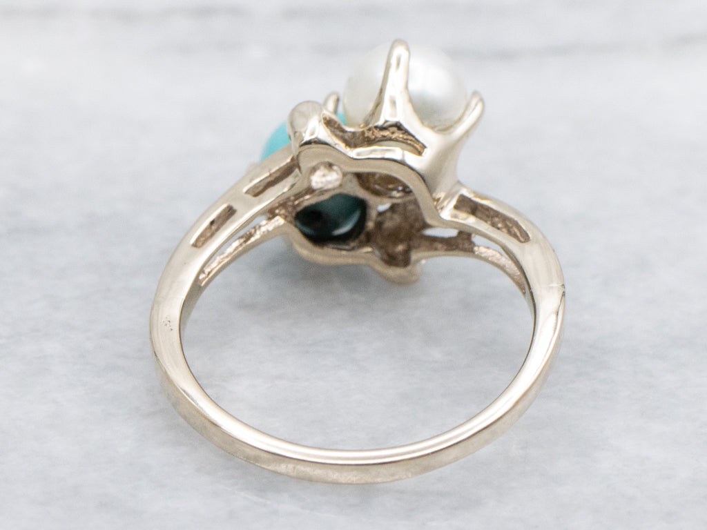 Vintage Gold Turquoise and Pearl Bypass Ring