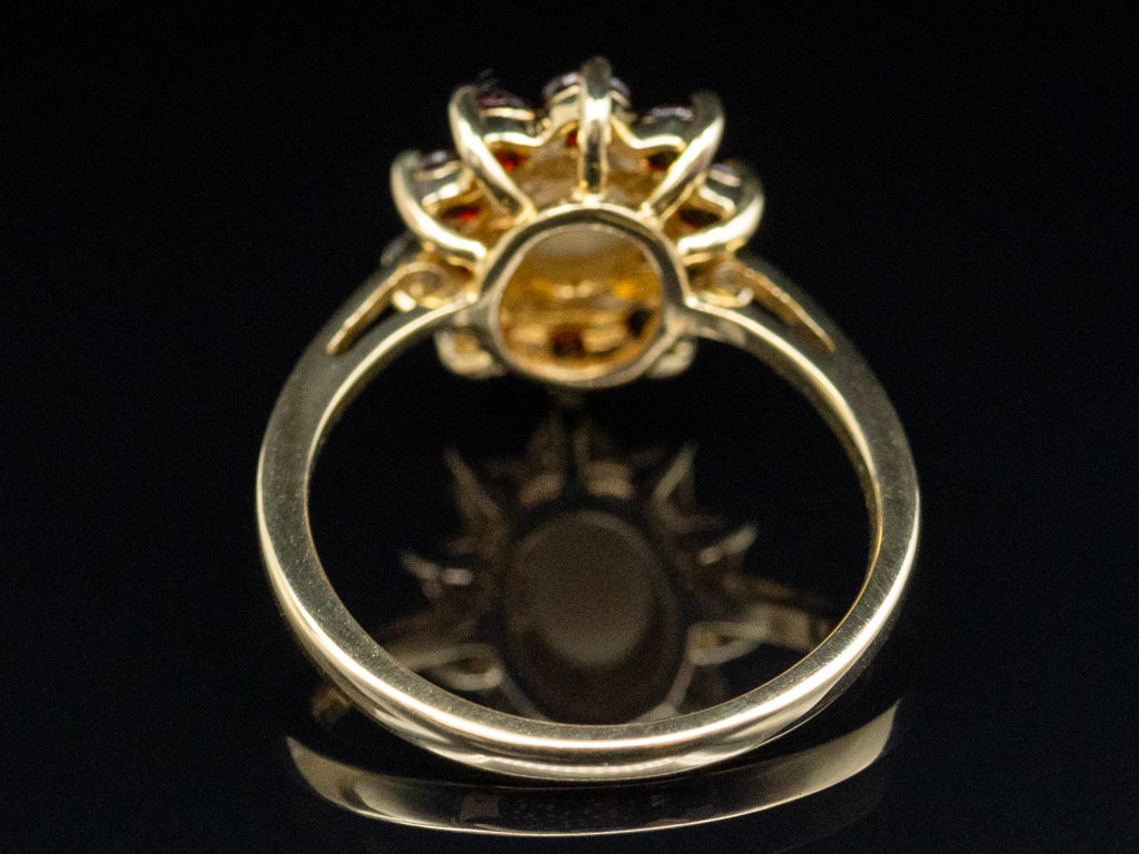 Australian Opal and Garnet Halo Yellow Gold Ring