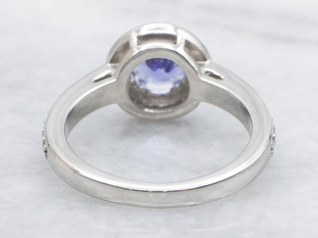 Platinum Tanzanite and Diamond Halo Ring