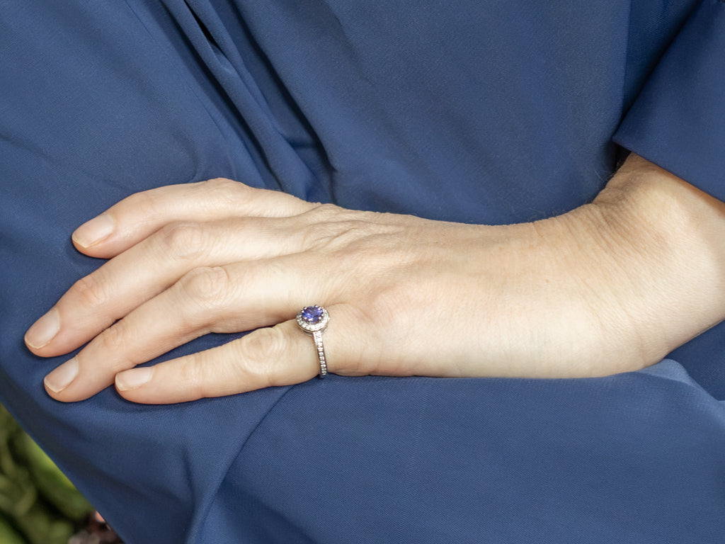 Platinum Tanzanite and Diamond Halo Ring
